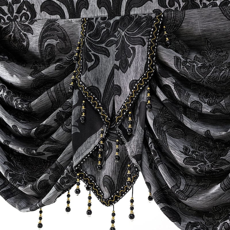 NAPEARL Jabot Curtains Valances and Swags-European Style Kitchen Window Valance, Luxury Jacquard Waterfall Valance Curtains for Living Room (1 Black Valance, 81-Inch Wide) - Image 3